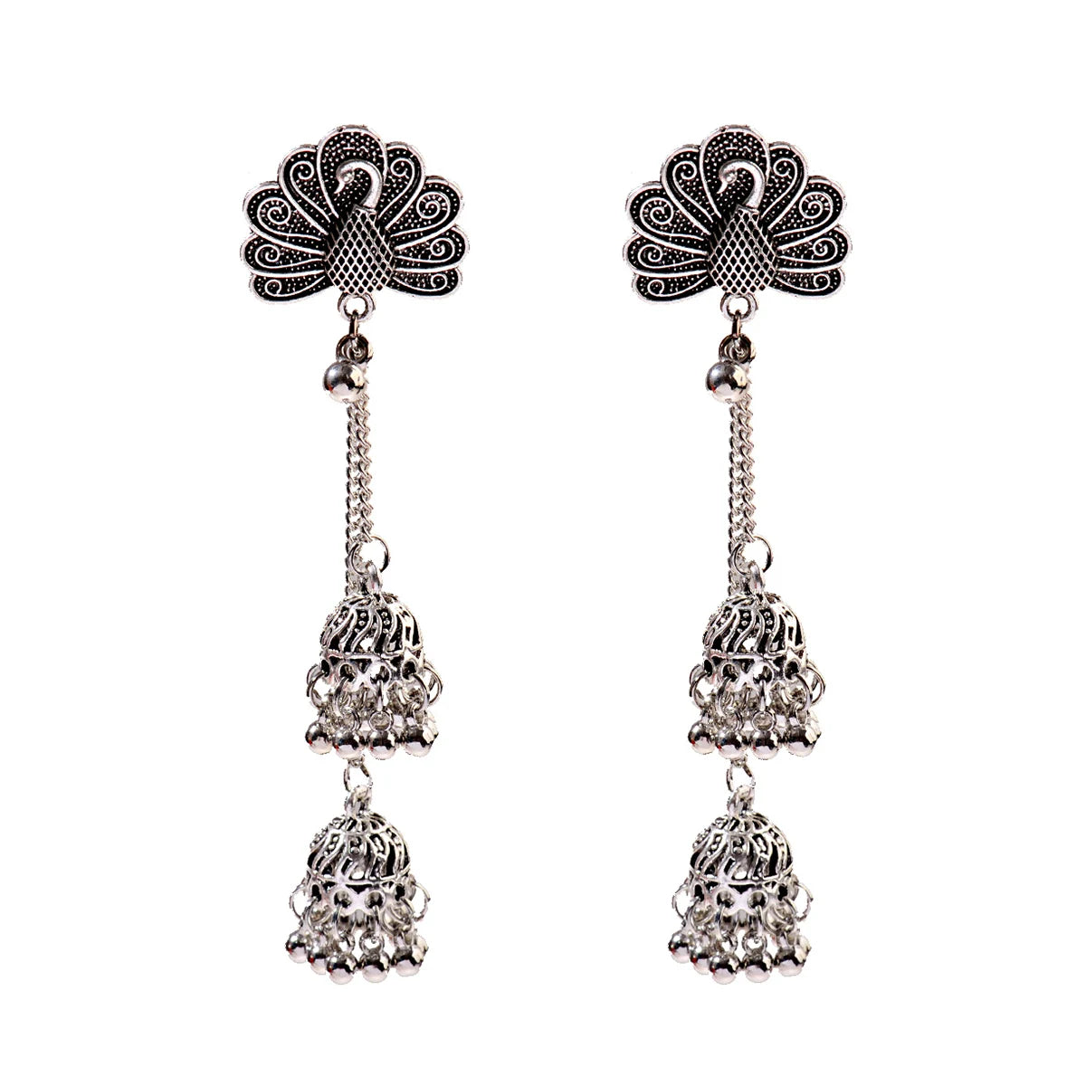 SEHAR Gold & Silver Bell Tassel Earrings