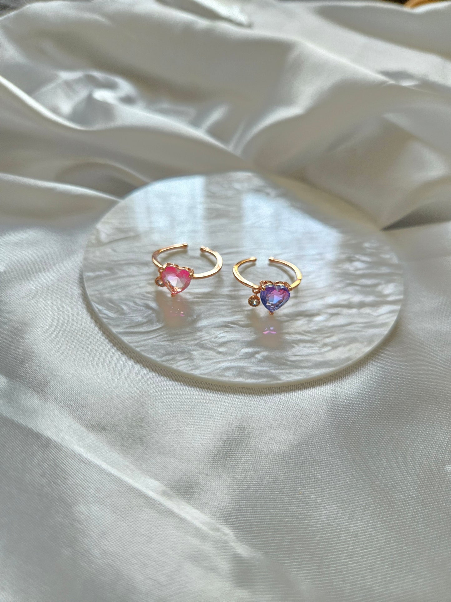 IVY Chrome Jewel Heart Resizable Rings - Brass