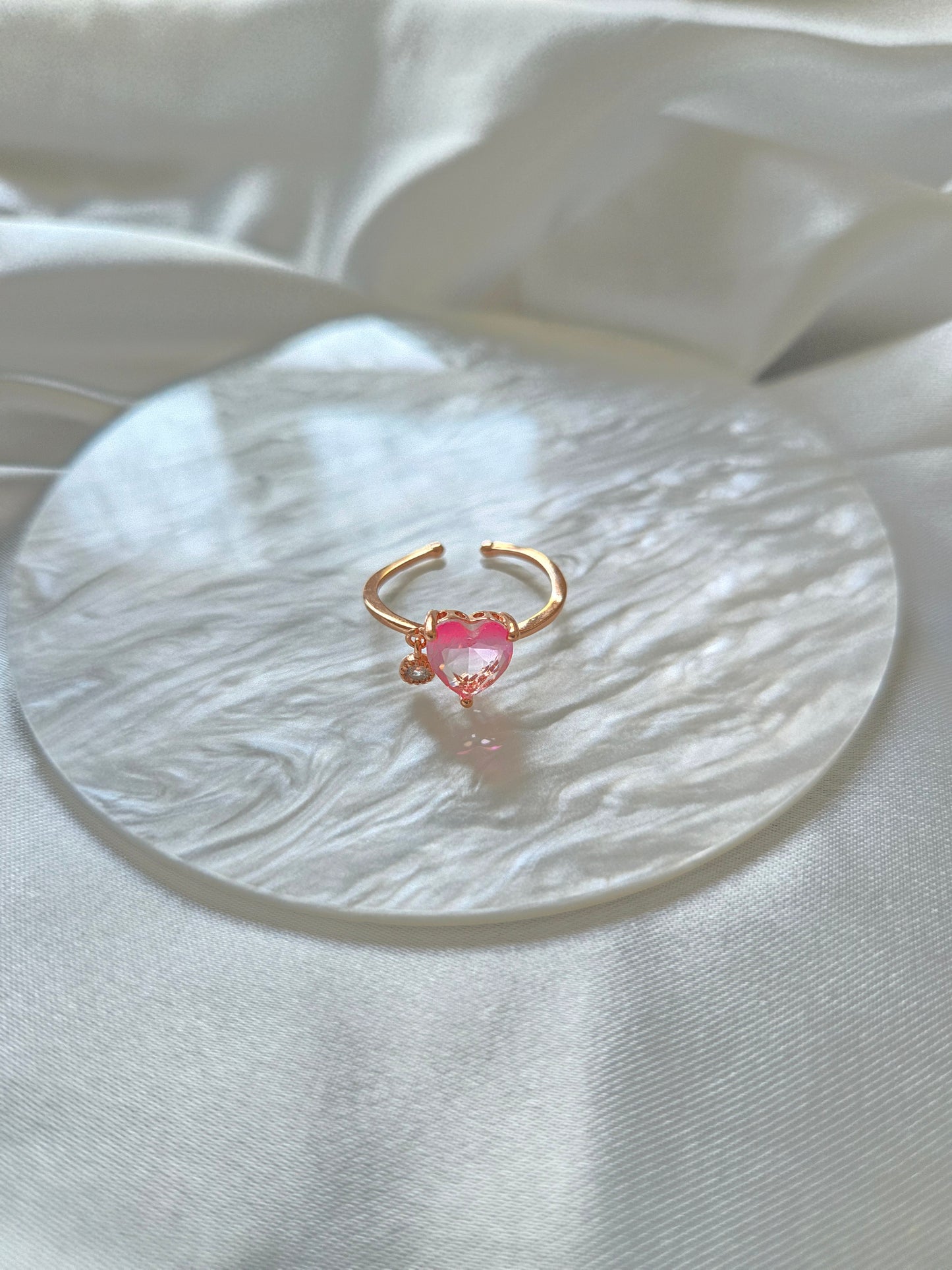 IVY Chrome Jewel Heart Resizable Rings - Brass