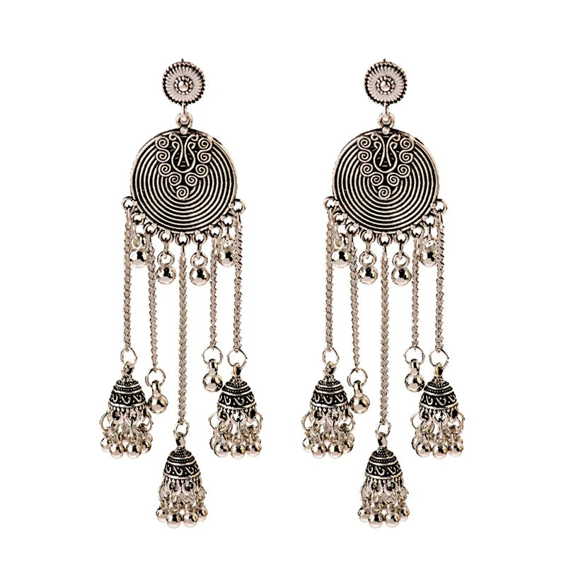 SEHAR Gold & Silver Bell Tassel Earrings