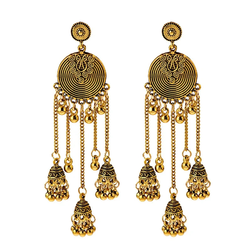 SEHAR Gold & Silver Bell Tassel Earrings