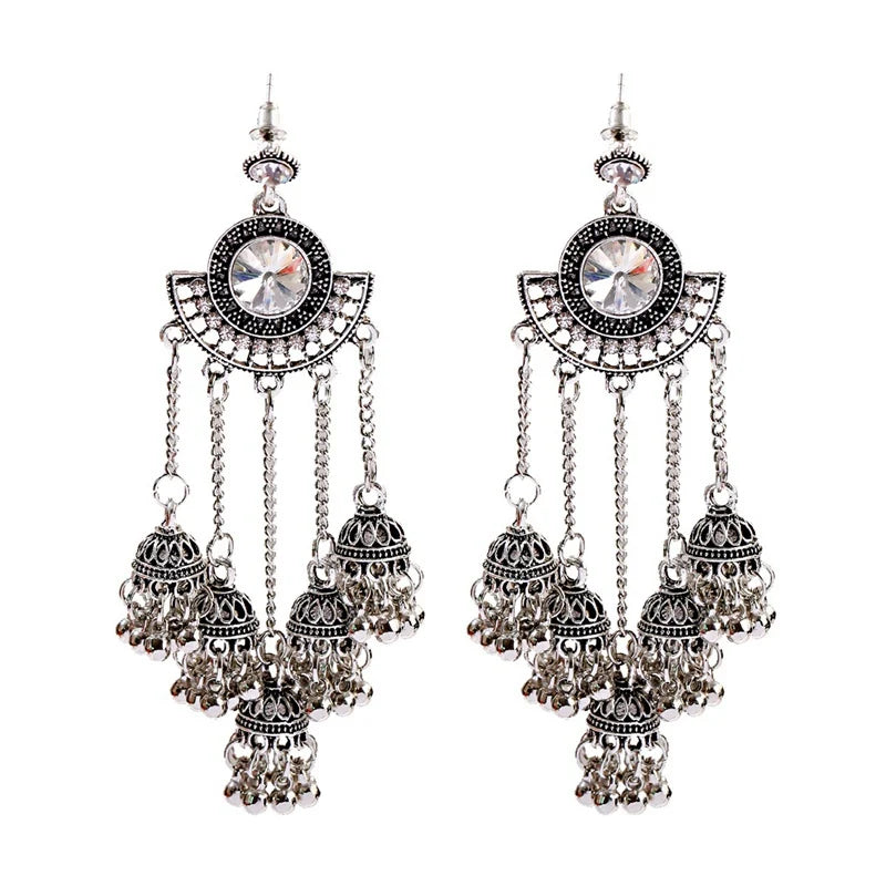 SEHAR Gold & Silver Bell Tassel Earrings