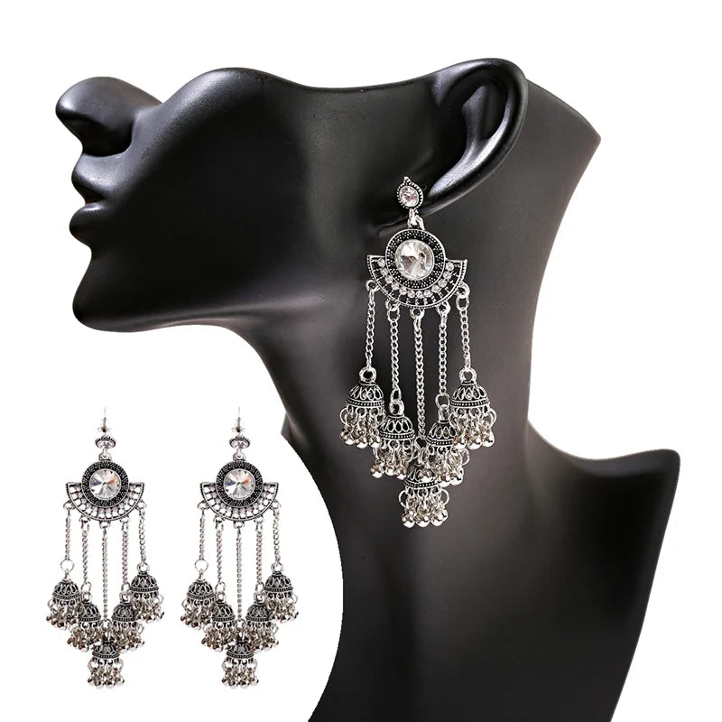 SEHAR Gold & Silver Bell Tassel Earrings
