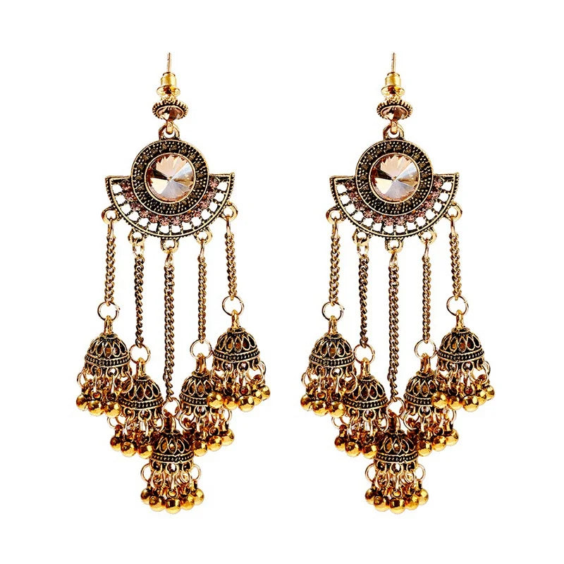 SEHAR Gold & Silver Bell Tassel Earrings