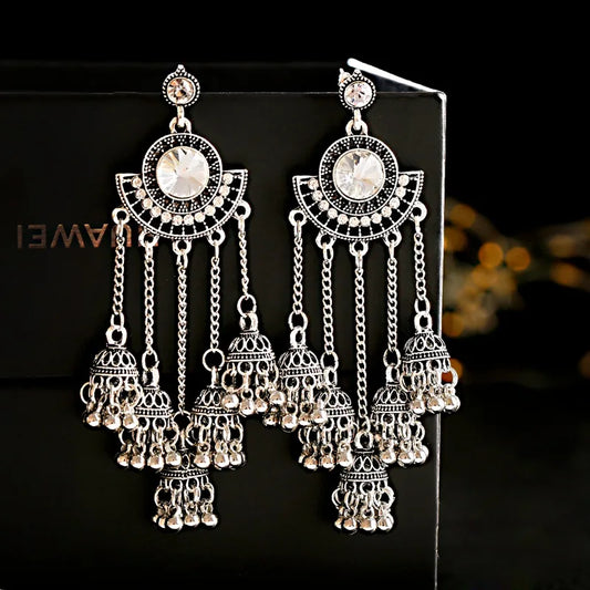 SEHAR Gold & Silver Bell Tassel Earrings