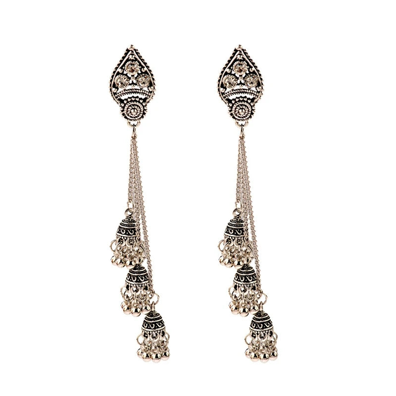 SEHAR Gold & Silver Bell Tassel Earrings