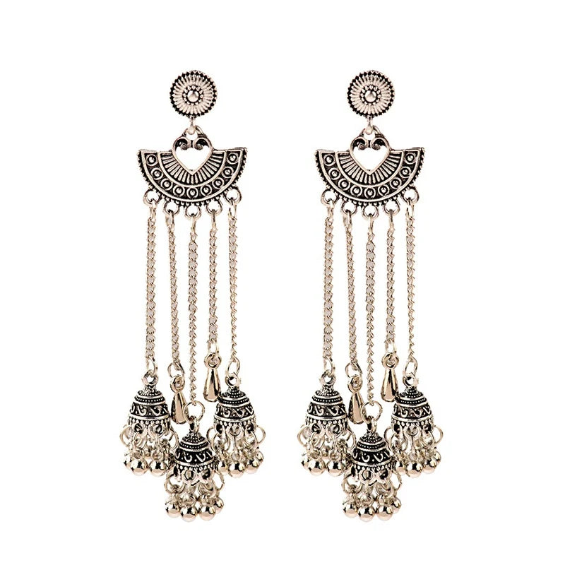 SEHAR Gold & Silver Bell Tassel Earrings