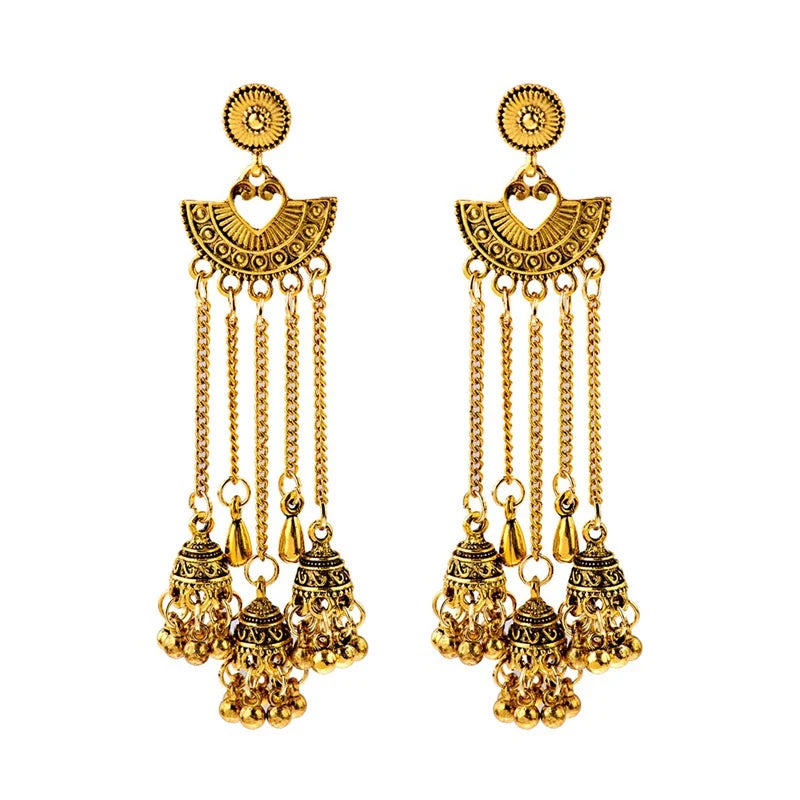 SEHAR Gold & Silver Bell Tassel Earrings