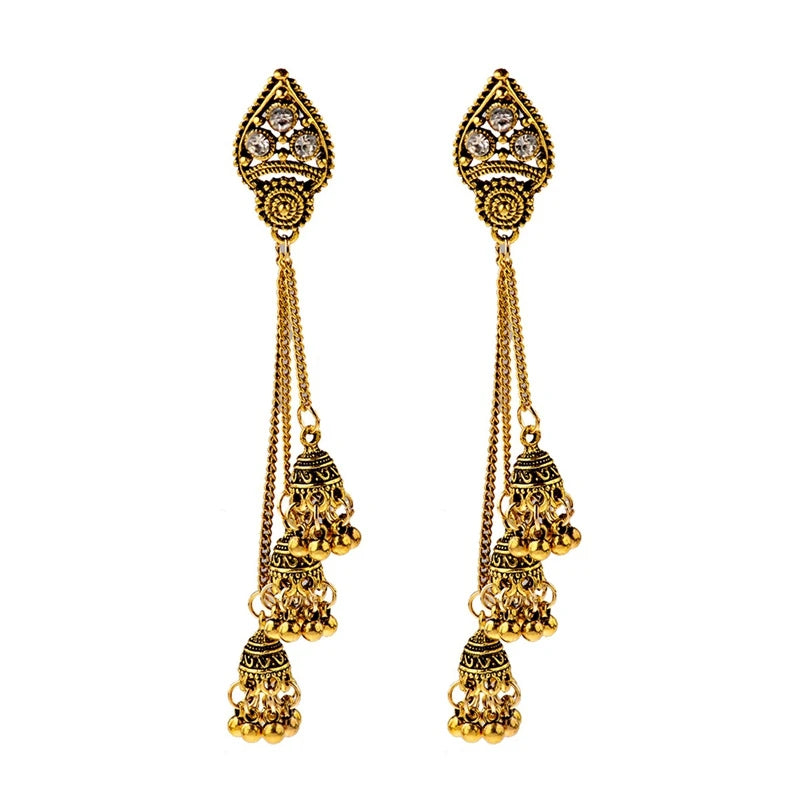 SEHAR Gold & Silver Bell Tassel Earrings