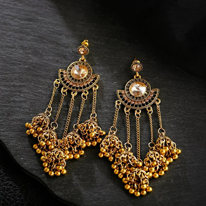 SEHAR Gold & Silver Bell Tassel Earrings