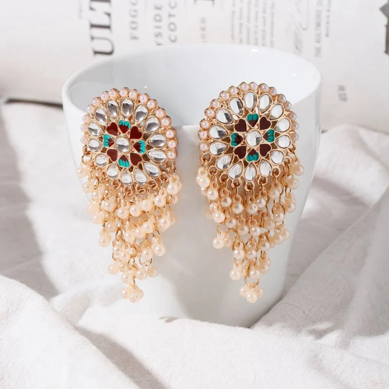 MAHIRA Floral Mirror Jhumka Earrings