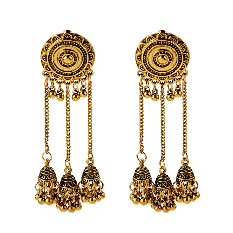 SEHAR Gold & Silver Bell Tassel Earrings