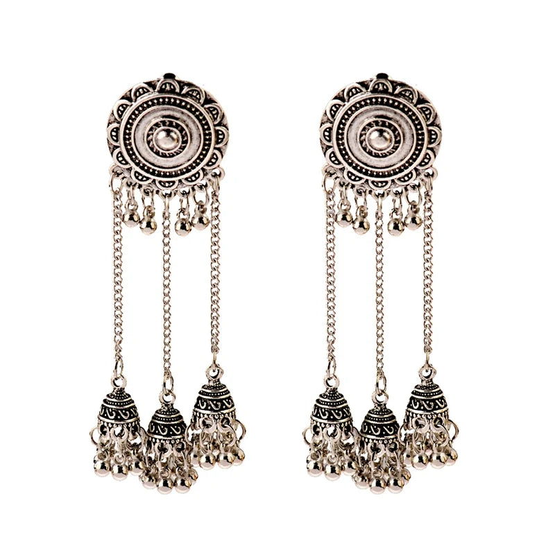 SEHAR Gold & Silver Bell Tassel Earrings
