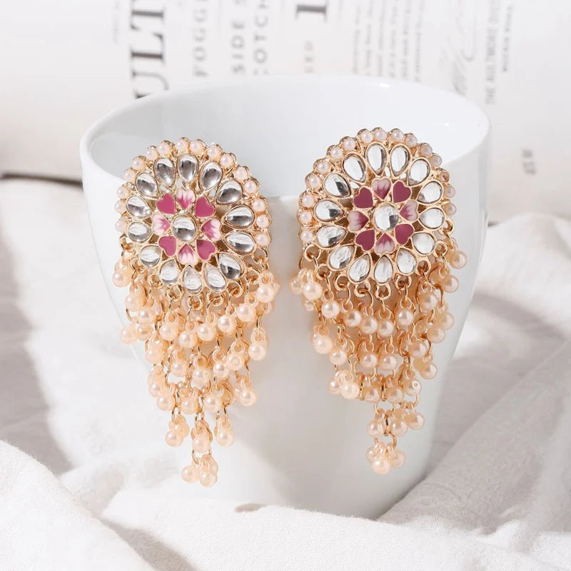 MAHIRA Floral Mirror Jhumka Earrings