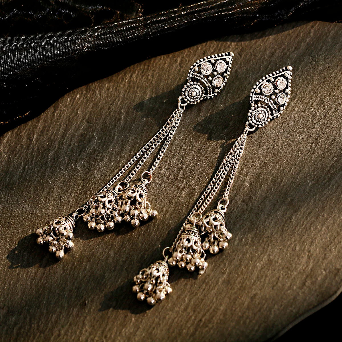 SEHAR Gold & Silver Bell Tassel Earrings