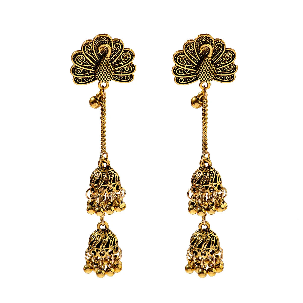 SEHAR Gold & Silver Bell Tassel Earrings
