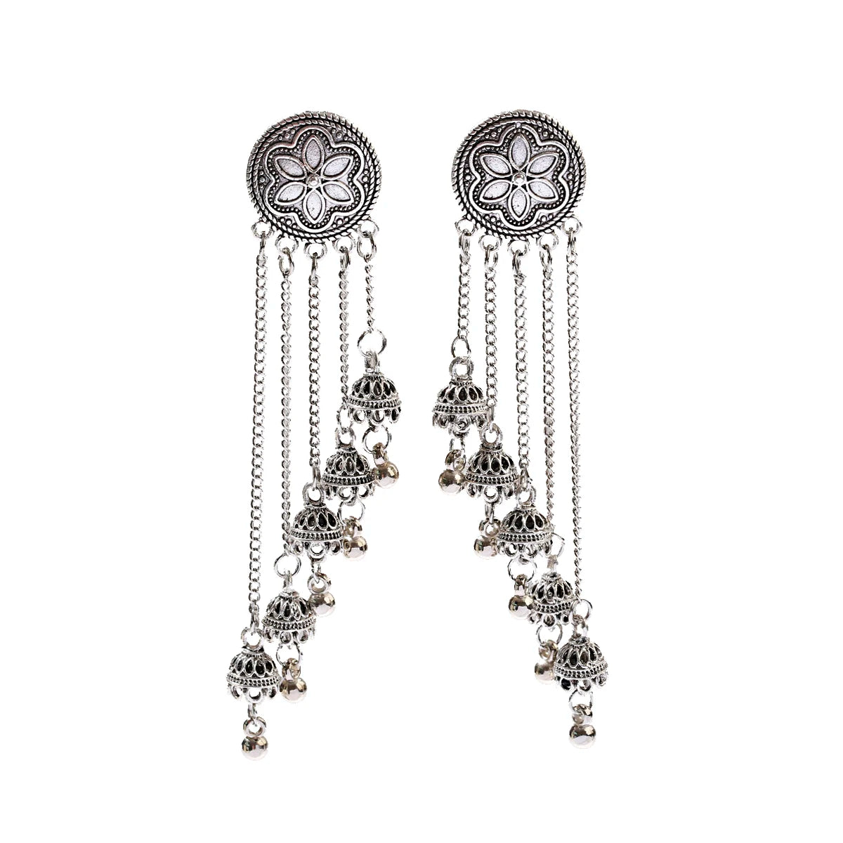 SEHAR Gold & Silver Bell Tassel Earrings