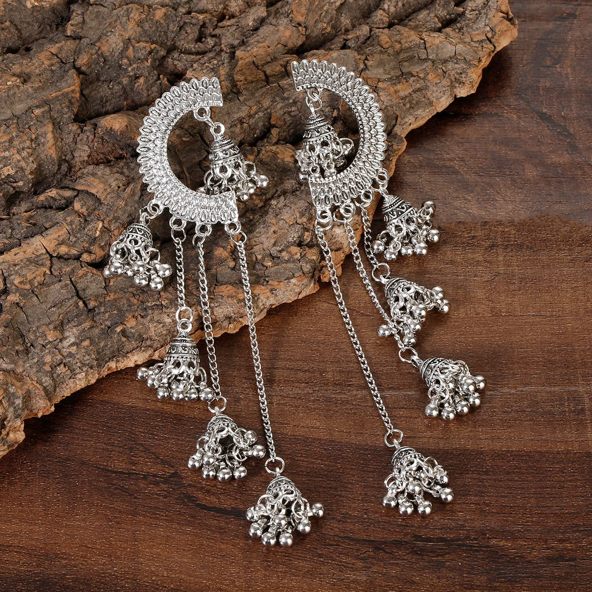 SEHAR Gold & Silver Bell Tassel Earrings
