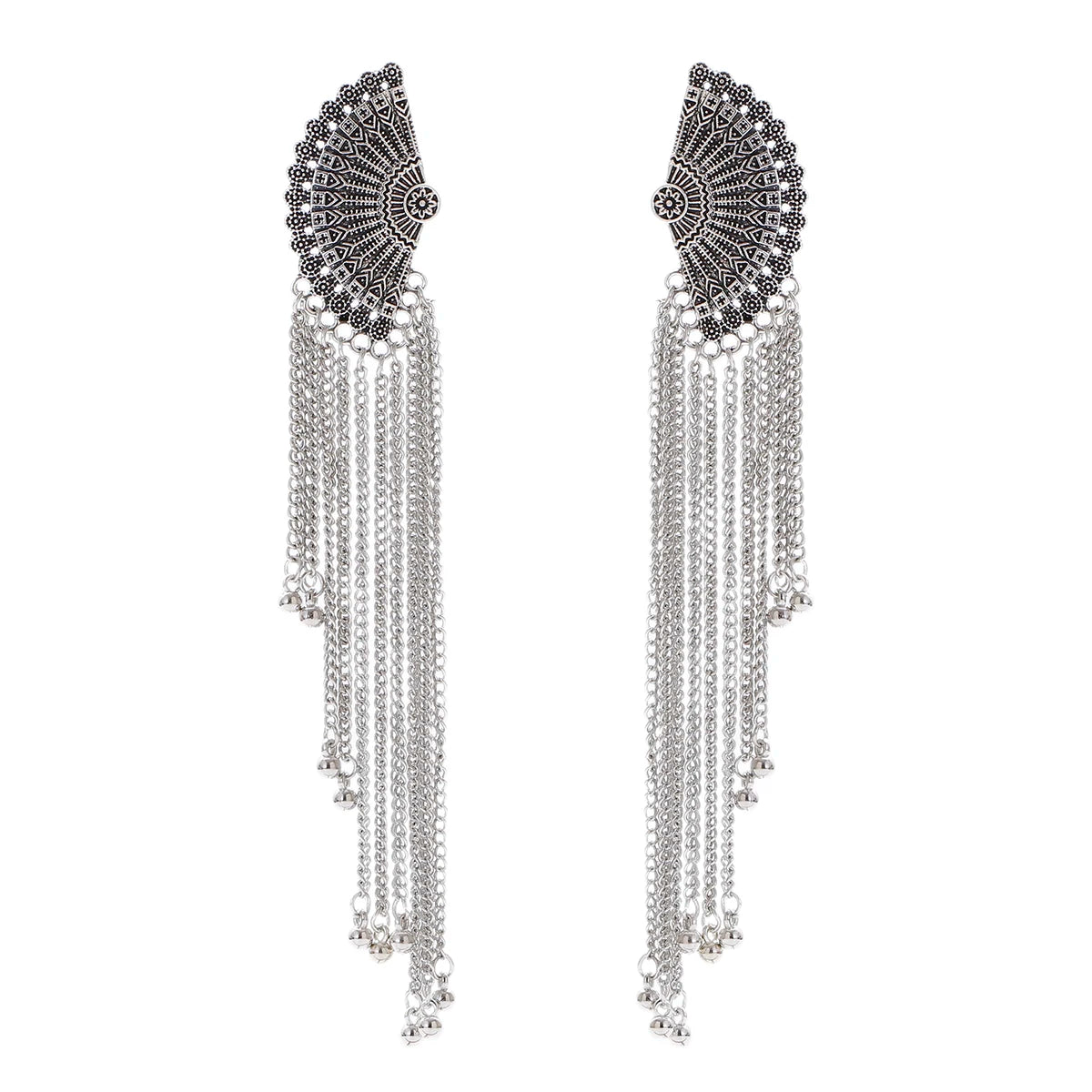 SEHAR Gold & Silver Bell Tassel Earrings