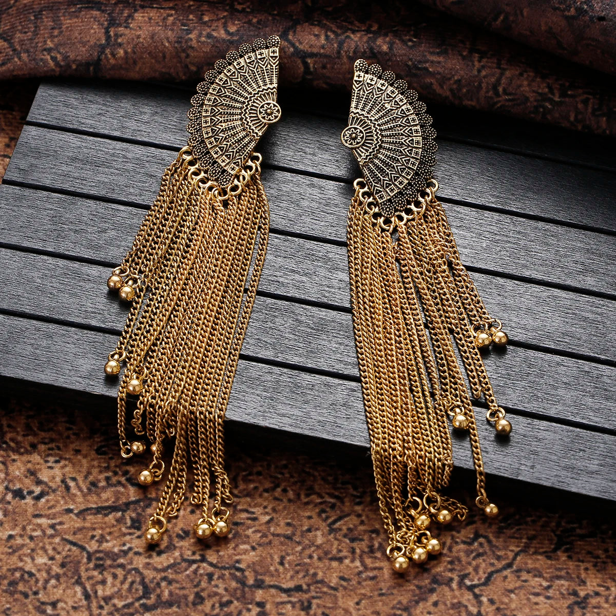 SEHAR Gold & Silver Bell Tassel Earrings