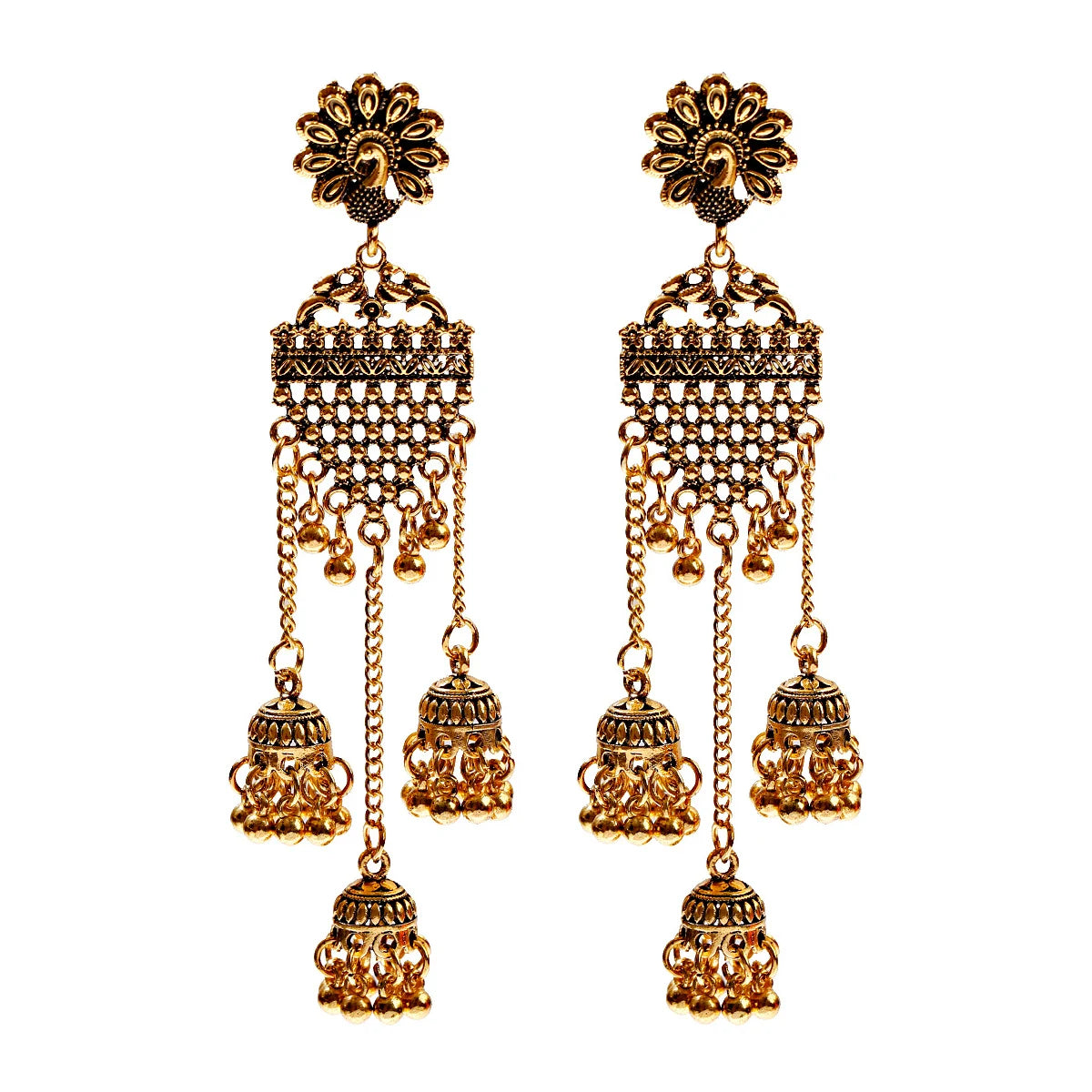 SEHAR Gold & Silver Bell Tassel Earrings