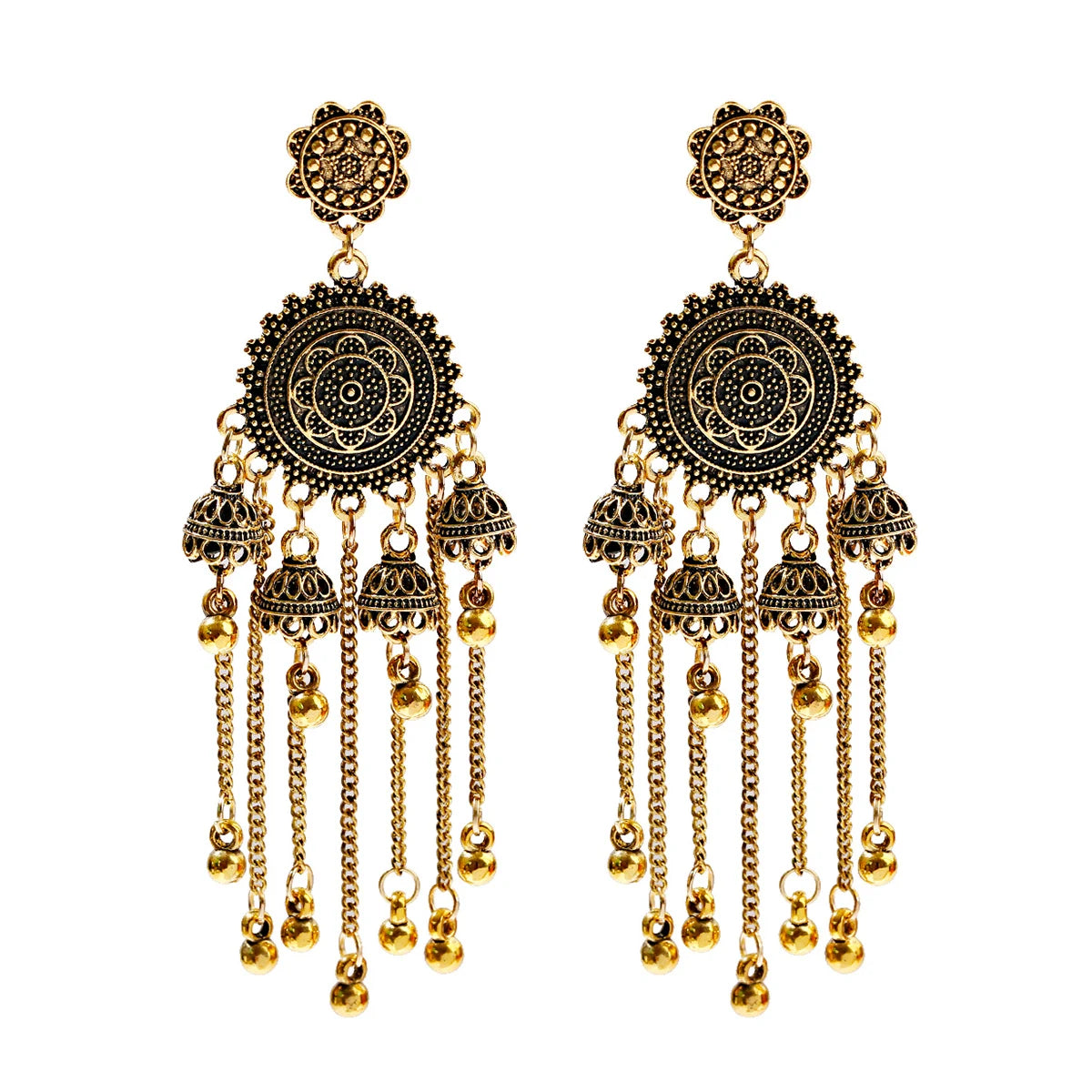 SEHAR Gold & Silver Bell Tassel Earrings