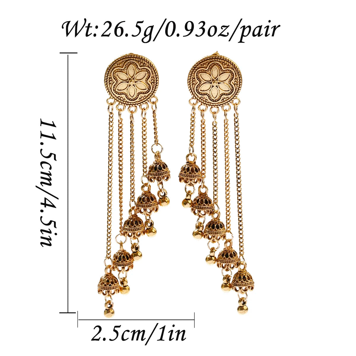 SEHAR Gold & Silver Bell Tassel Earrings