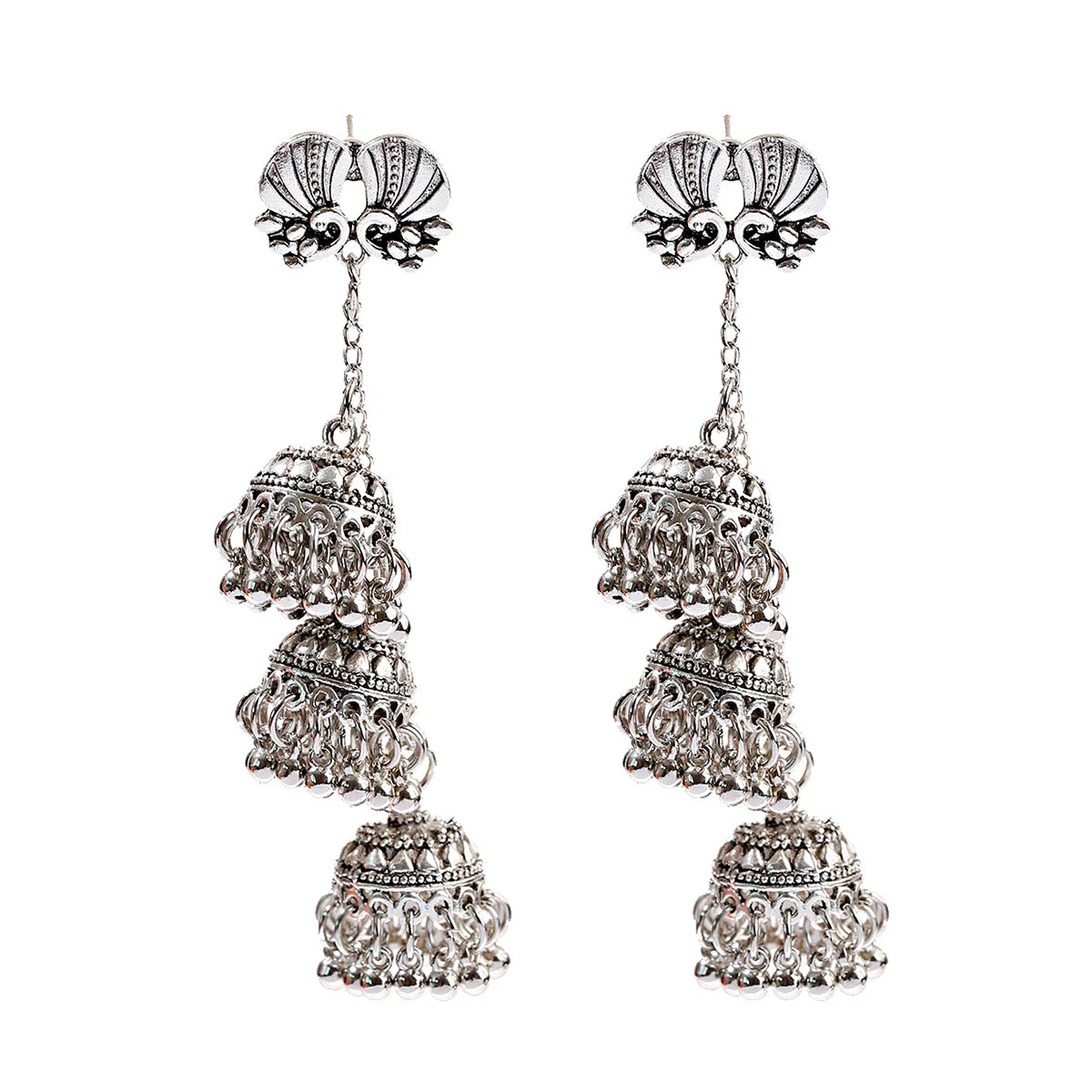 SEHAR Gold & Silver Bell Tassel Earrings