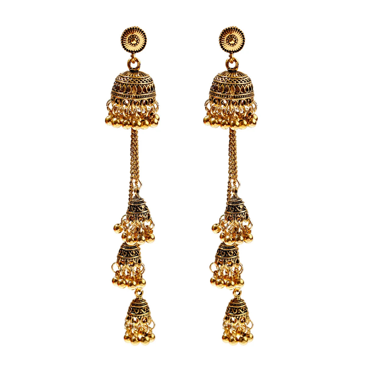SEHAR Gold & Silver Bell Tassel Earrings