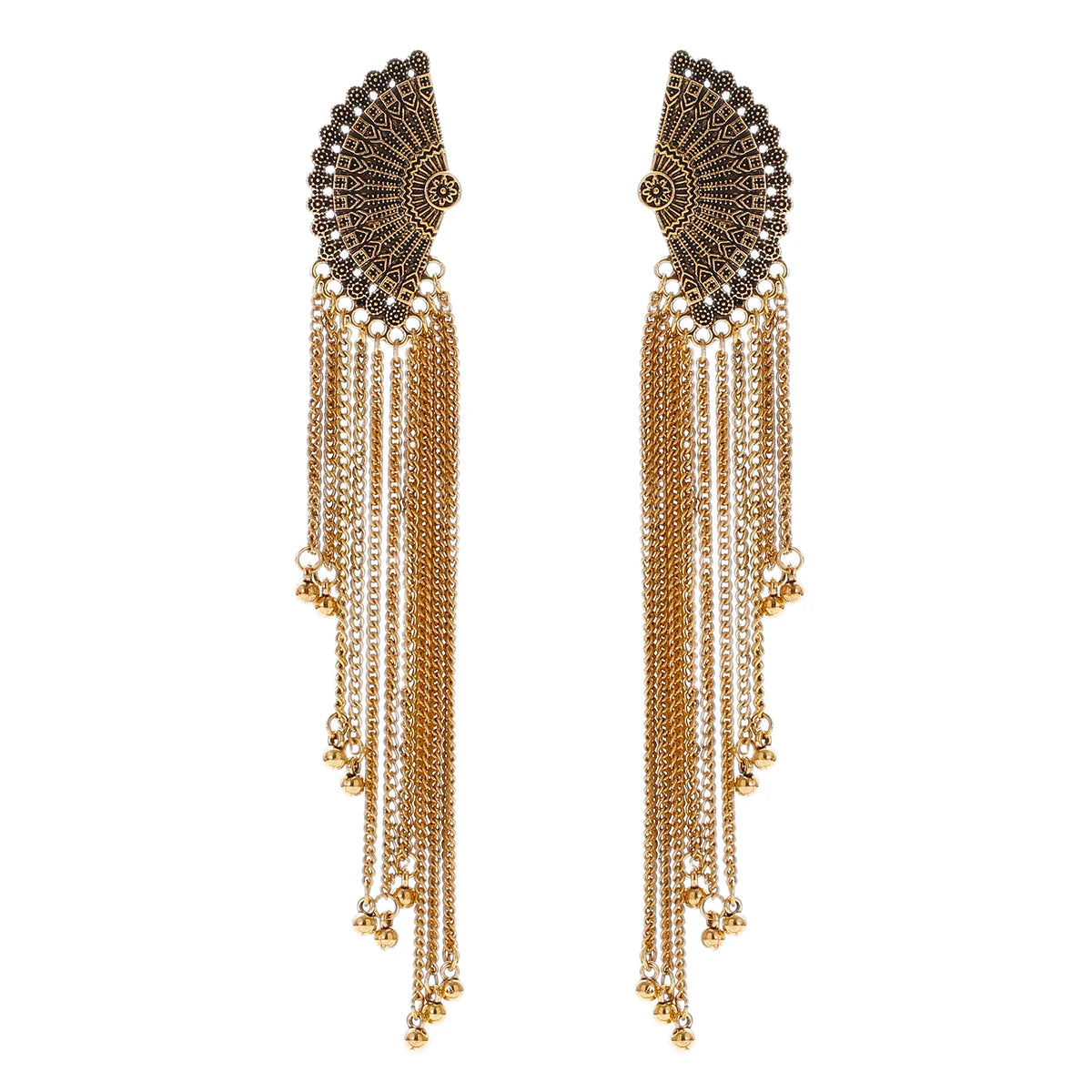 SEHAR Gold & Silver Bell Tassel Earrings