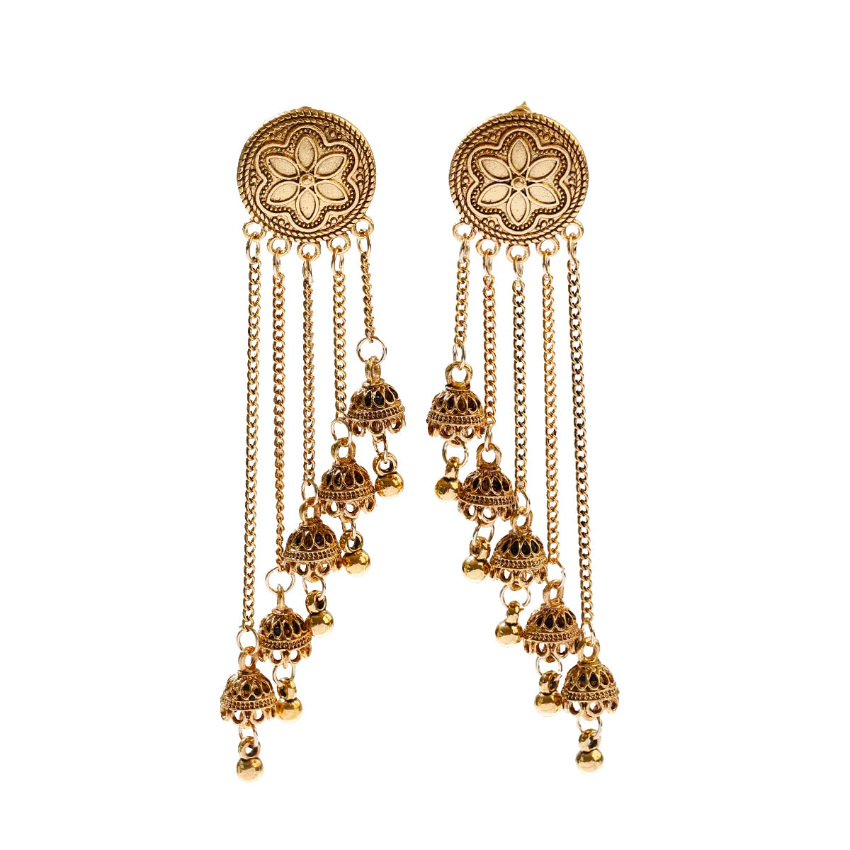 SEHAR Gold & Silver Bell Tassel Earrings
