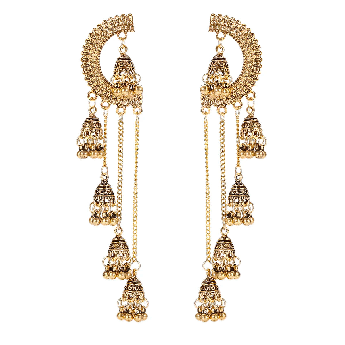 SEHAR Gold & Silver Bell Tassel Earrings