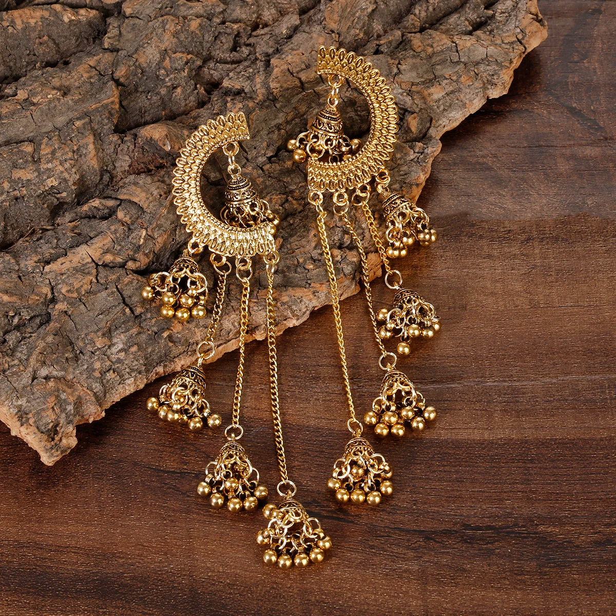 SEHAR Gold & Silver Bell Tassel Earrings