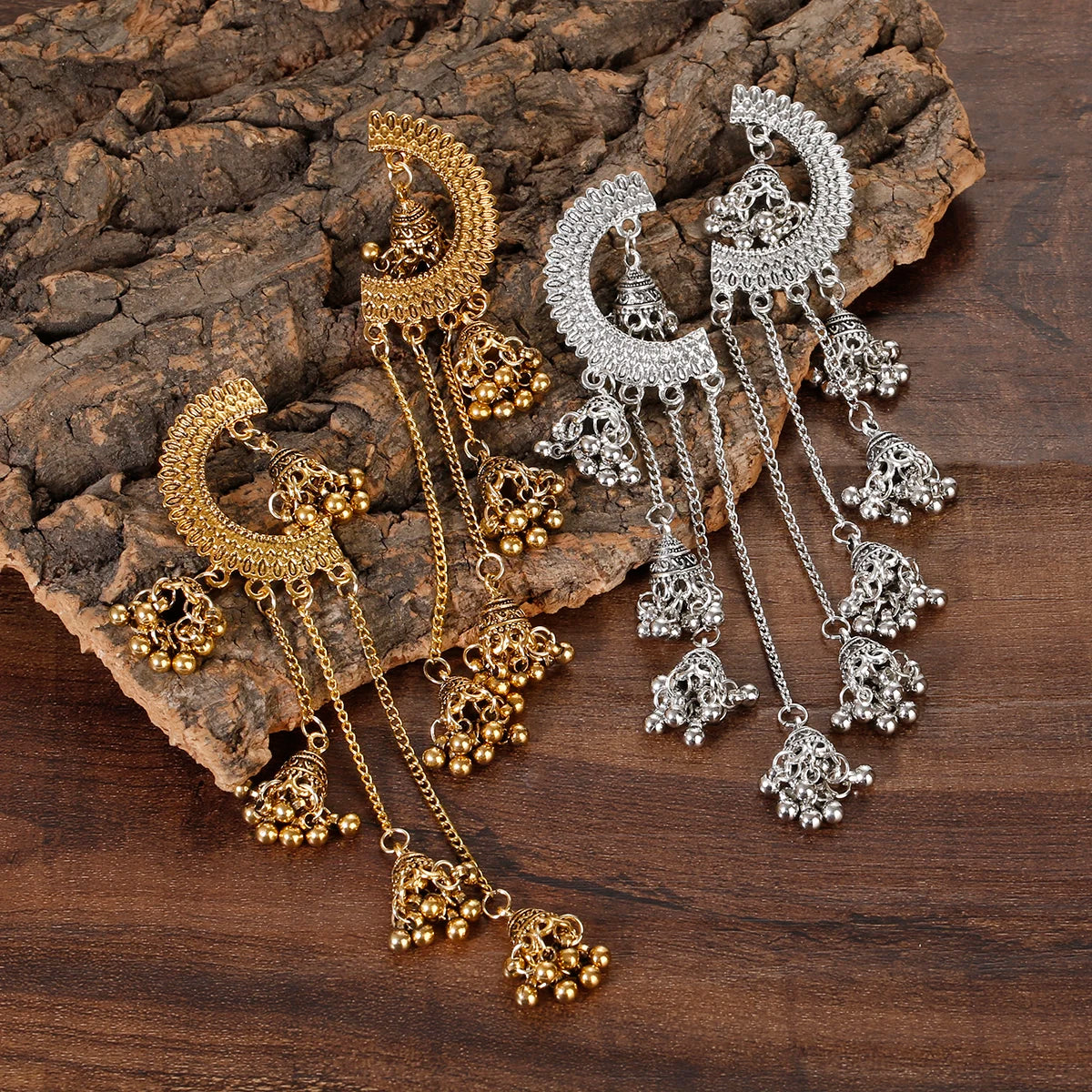 SEHAR Gold & Silver Bell Tassel Earrings