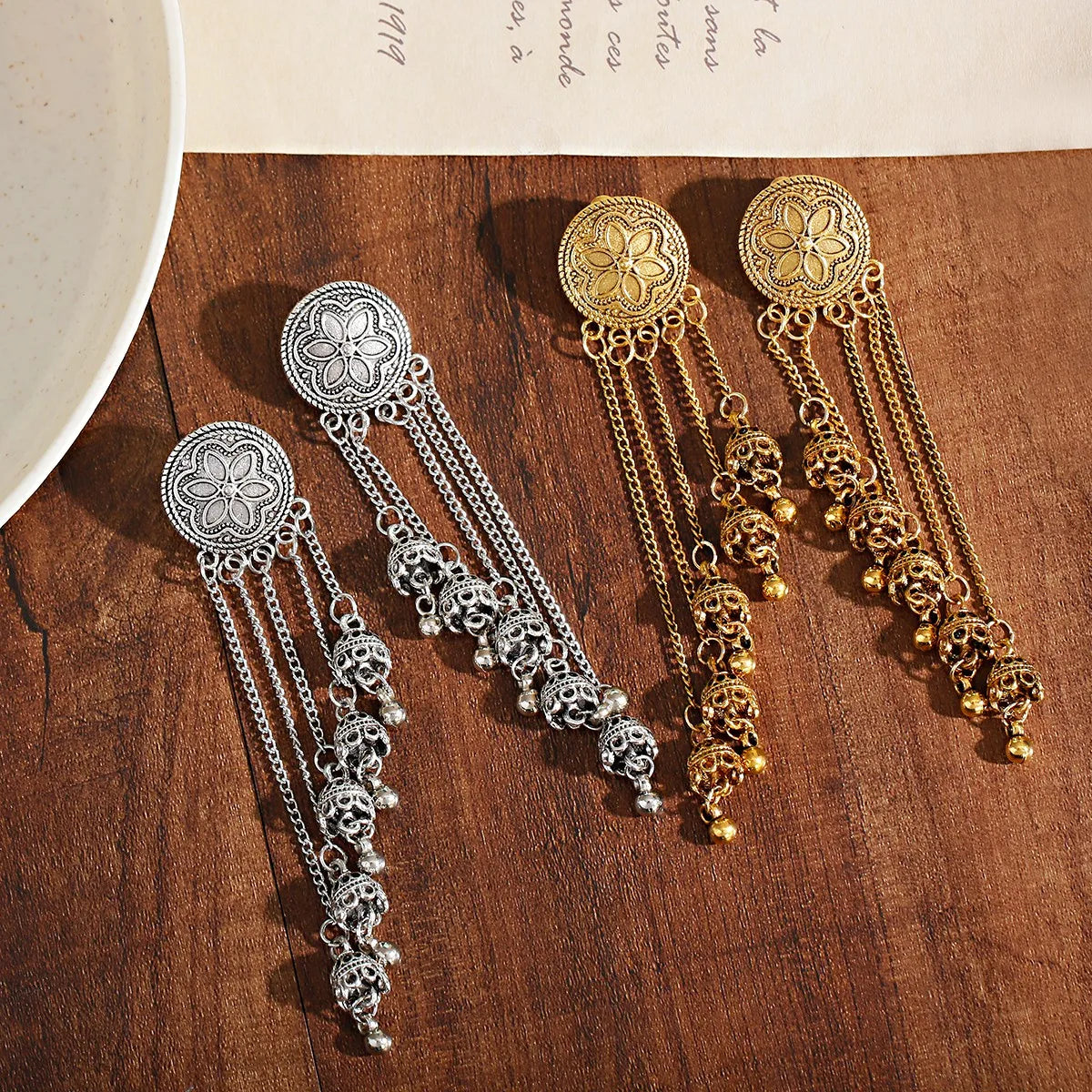 SEHAR Gold & Silver Bell Tassel Earrings