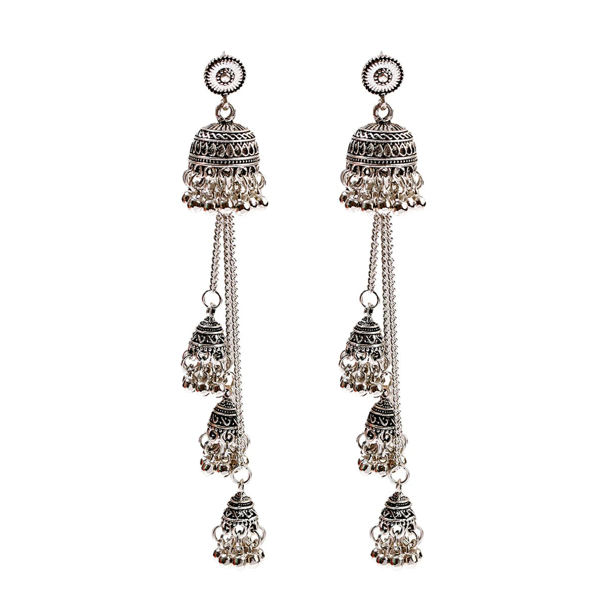 SEHAR Gold & Silver Bell Tassel Earrings