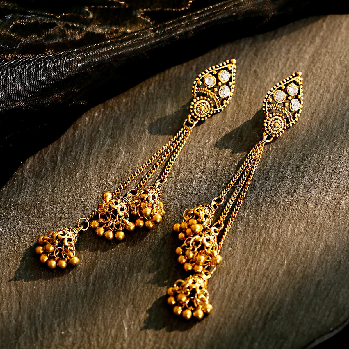 SEHAR Gold & Silver Bell Tassel Earrings