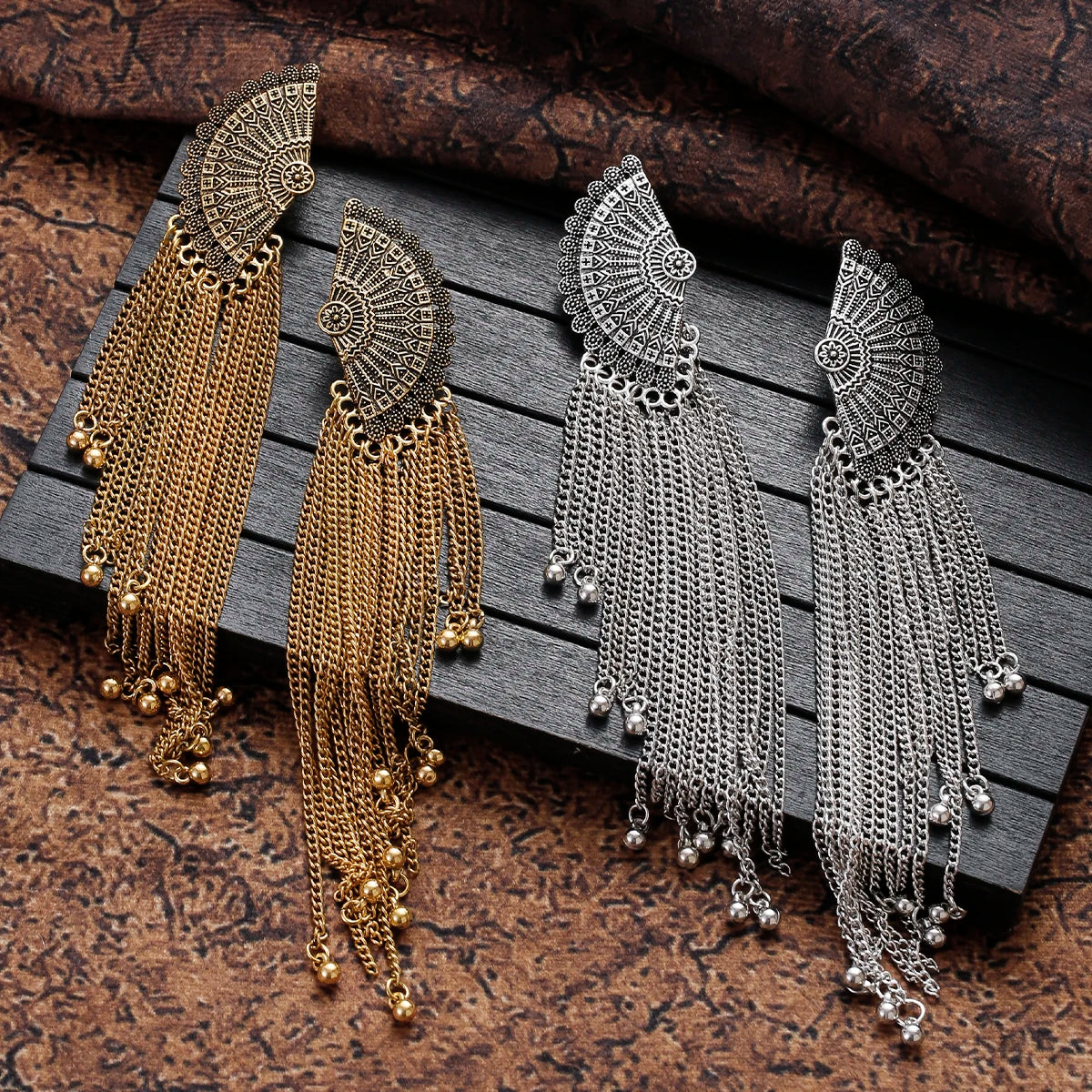 SEHAR Gold & Silver Bell Tassel Earrings