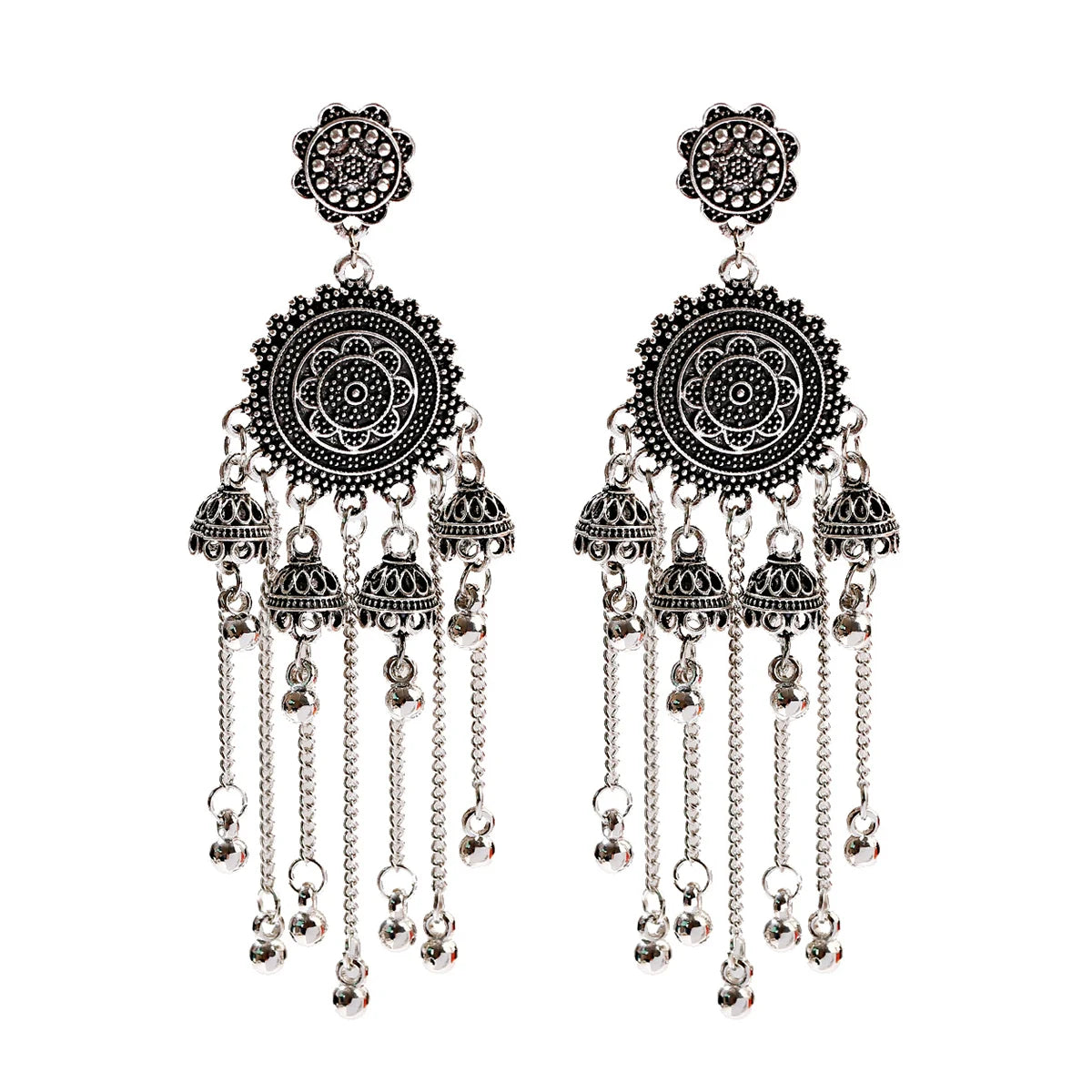 SEHAR Gold & Silver Bell Tassel Earrings