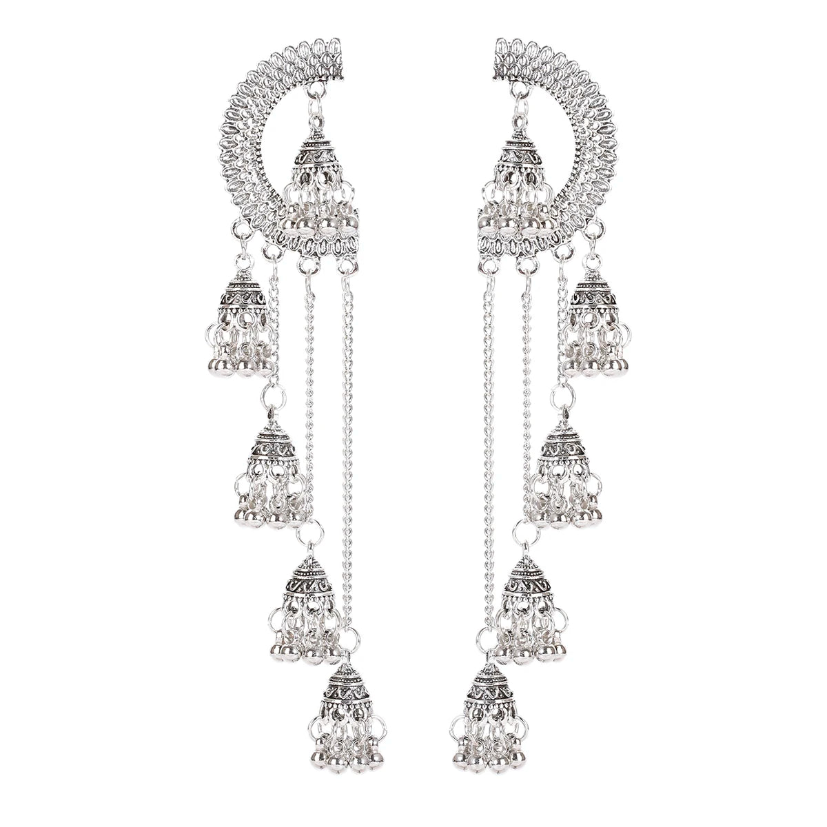 SEHAR Gold & Silver Bell Tassel Earrings