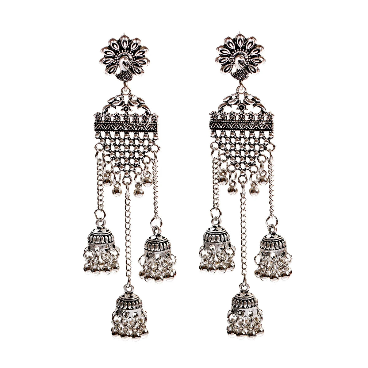 SEHAR Gold & Silver Bell Tassel Earrings