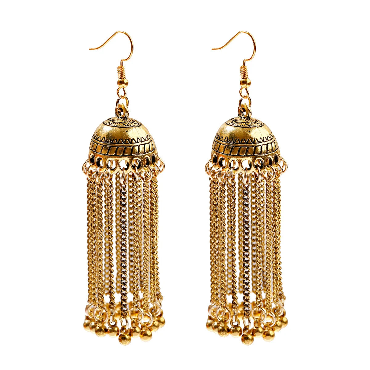 SEHAR Gold & Silver Bell Tassel Earrings