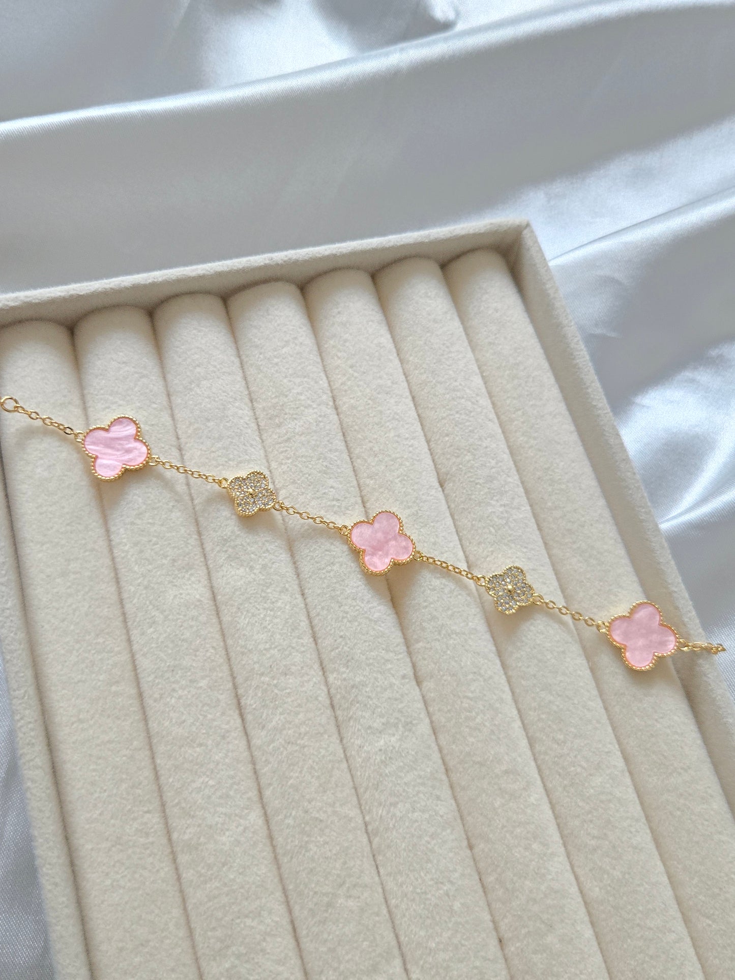 LYCHEE Pink & Gold Jewel Flower Bracelet - 18K Gold Plated