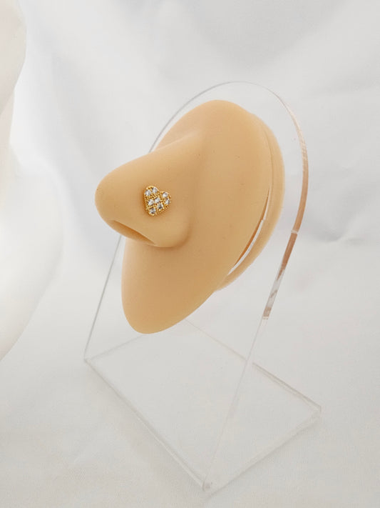 LUNA Gold Heart Nose Stud - Stainless Steel