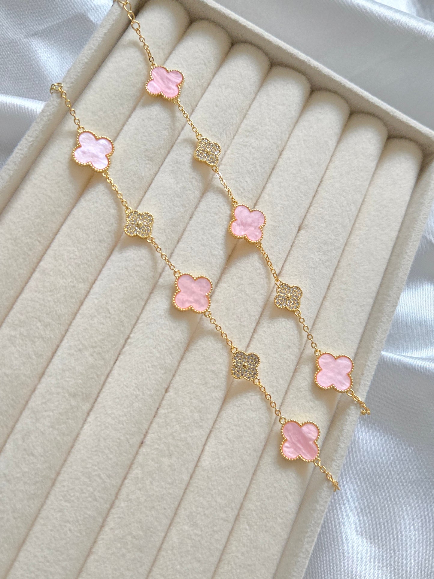 LYCHEE Pink & Gold Jewel Flower Bracelet - 18K Gold Plated