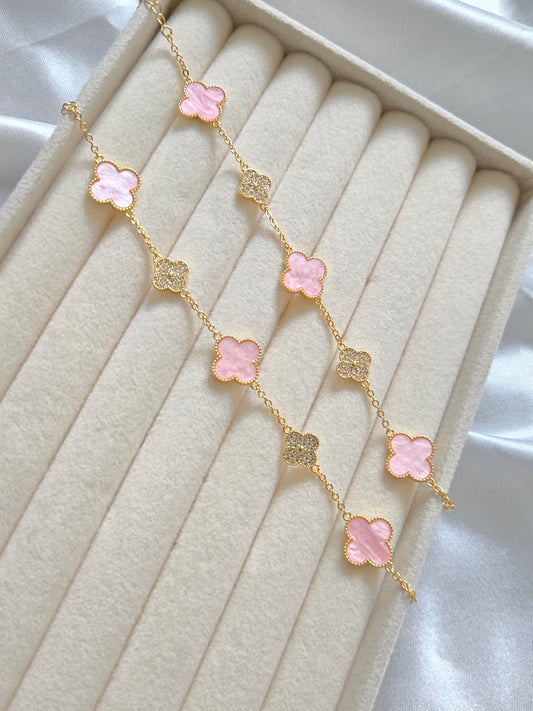 LYCHEE Pink & Gold Jewel Flower Bracelet - 18K Gold Plated