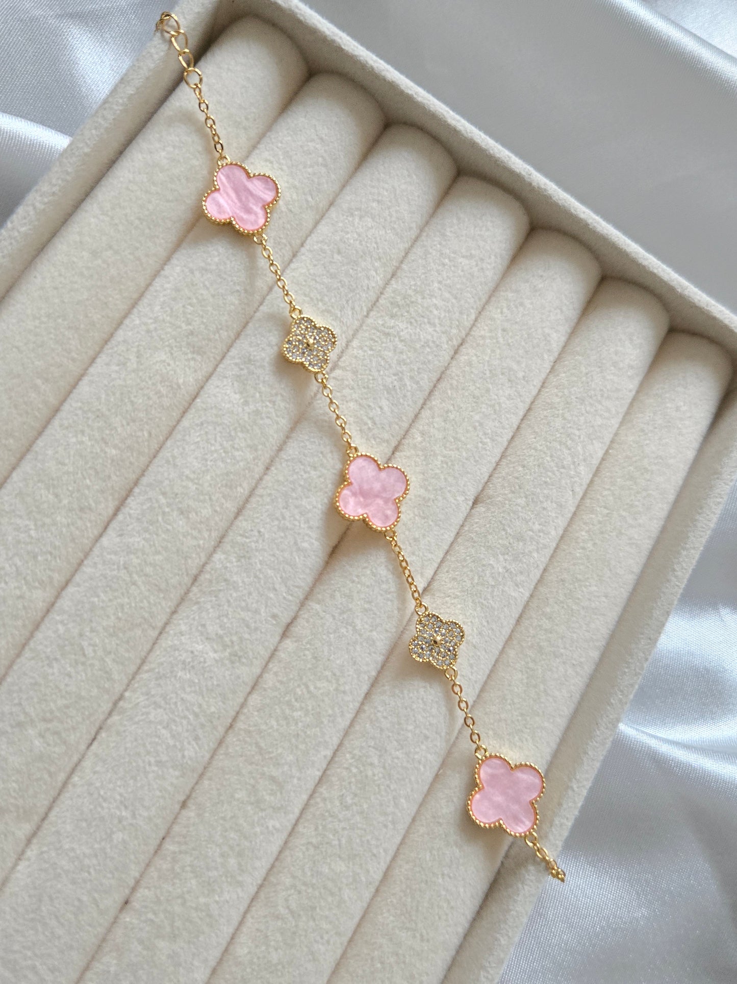 LYCHEE Pink & Gold Jewel Flower Bracelet - 18K Gold Plated