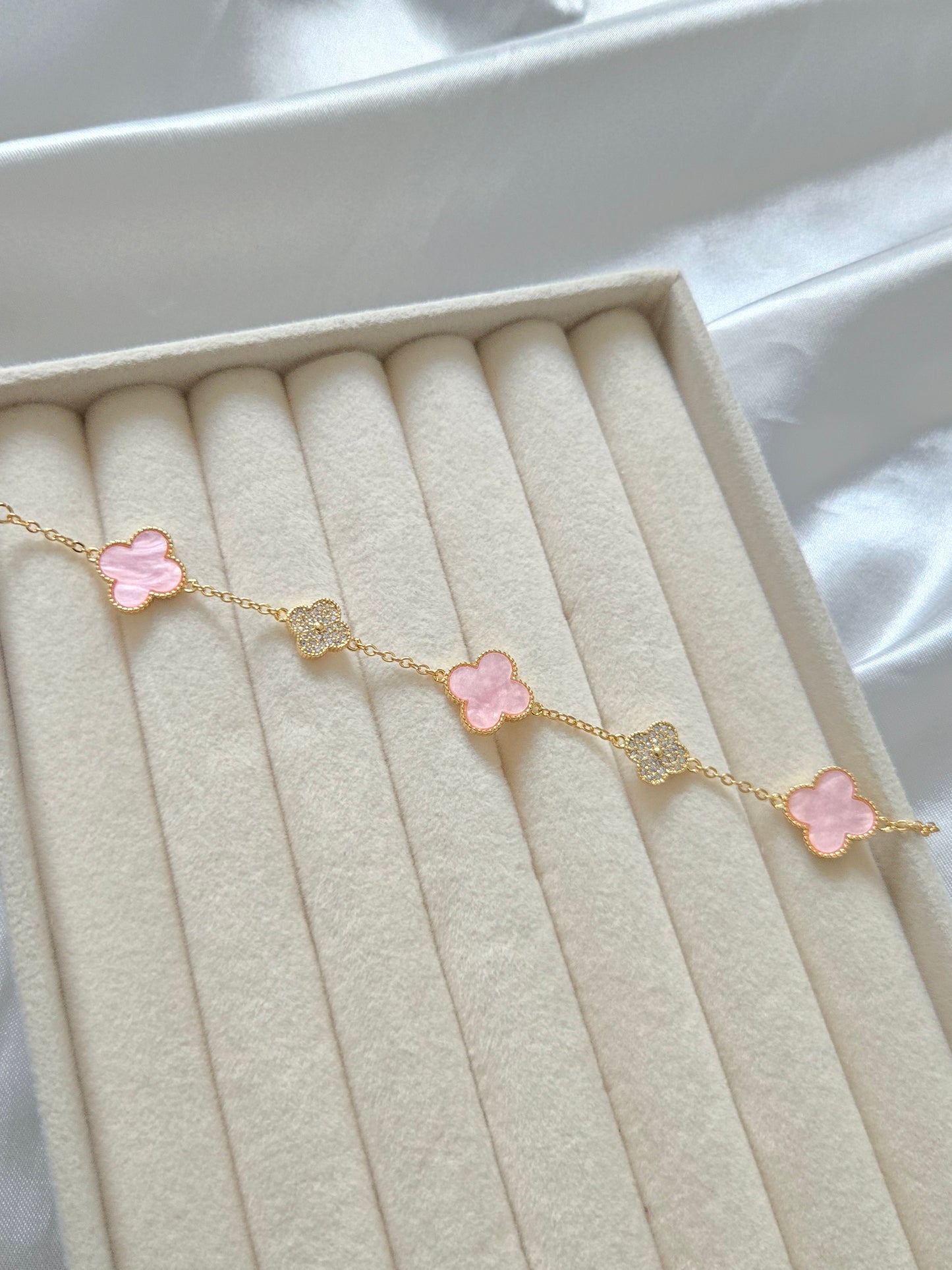 LYCHEE Pink & Gold Jewel Flower Bracelet - 18K Gold Plated